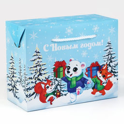 Цена за 2 шт. Пакет-коробка подарочный новогодний С Новым годом, 23?18?11 см