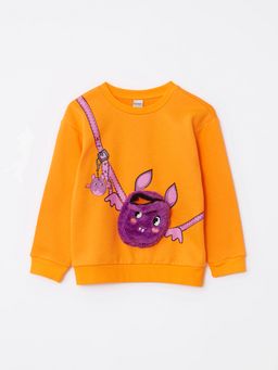 Bisiklet Yaka Bask?l? Uzun Kollu K?z ?ocuk Sweatshirt