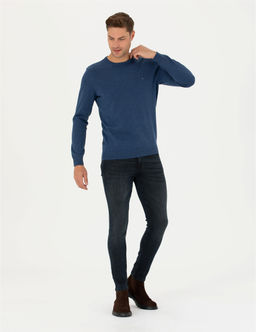 _ndigo Melanj Slim Fit Bisiklet Yaka Basic Triko Kazak