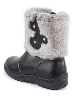 Унты женские на литой подошве. Черные., Мех "шиншилла". Короткие. Молния.