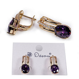 Серьги с золотым покрытием, с алмазным Аметистовым стеклом Сваровки - Сандаловый дом фото 3