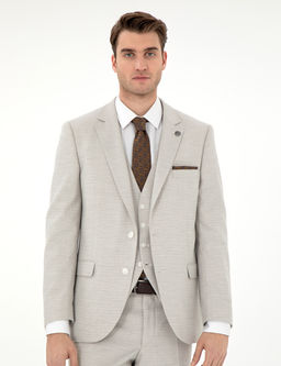 Bej Extra Slim Fit Yelekli Tak_m Elbise