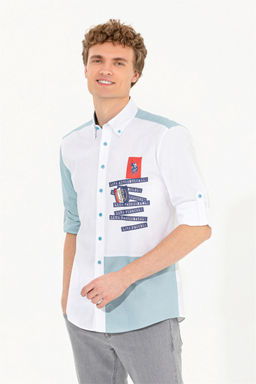 Мужская синяя рубашка с длинным рукавом