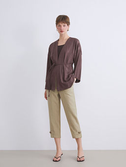 ?al Yaka ?izgili Oversize Kad?n Kimono