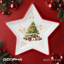 Тарелка новогодняя Доляна Волшебное дерево, доломит, 24.5?23.5?3.5 см, белая