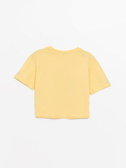 Bisiklet Yaka Bask?l? K?sa Kollu K?z ?ocuk Crop Ti??rt - Waikiki фото 2