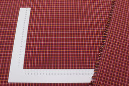 Пестрядь этнографическая под домоткань "Тройная клетка на т.красно-бордовом", ш.1.6м, хлопок-100%