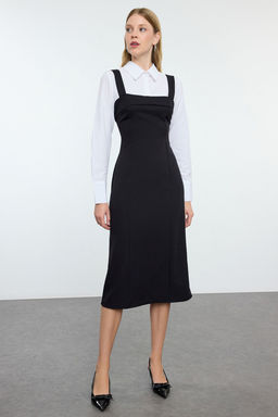 TRENDYOLMILLA Lacivert Cizgili Gomlek Detayl? Vucuda Oturan Mini Dokuma Elbise TWOAW25EL00423