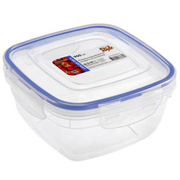 Контейнер для продуктов пластмассовый 0,9л, 14,3х14,3х8см, квадратный, с клипсами, воздухонепроницаемый (герметичный), съемный силиконовый уплотнитель, подходит для СВЧ (Россия)