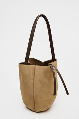 BRAIDED SPLIT SUEDE FLOWER BUCKET BAG - Zara фото 3