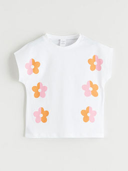 Bisiklet Yaka ?i?ekli K?z ?ocuk Ti??rt ve ?ort