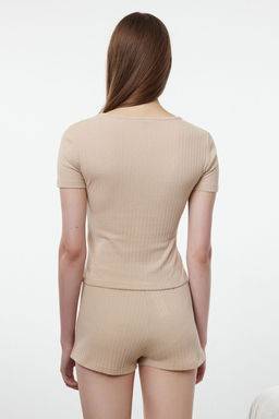 Trendyolmilla Bordo Dugme Detayl? Fitilli Sortlu Orme Pijama Tak?m? THMSS24PT00097 фото 27