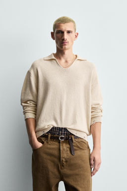 KNITTED RIPPED-EFFECT POLO SHIRT