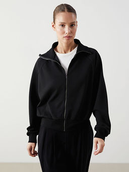 Dik Yaka Oversize Kad?n Fermuarl? Sweatshirt