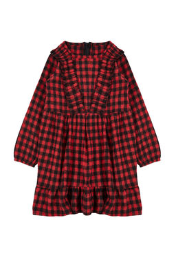 K?rm?z? K?z Cocuk Ekose / Kareli Regular Dokuma Elbise TKDAW25EL00004 - Trendyolmilla фото 5