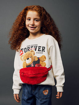 Bisiklet Yaka Bask?l? Uzun Kollu K?z ?ocuk Sweatshirt