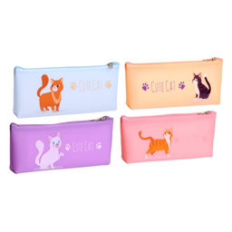 Пенал школьный на молнии «Кошка», МИКС