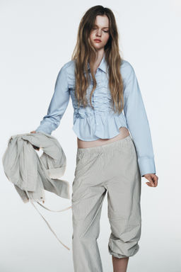 CHECK NYLON SAROUEL TROUSERS - Zara фото 3