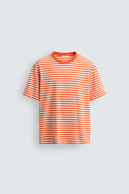CAMISETA REGULAR FIT JACQUARD RAYAS / blanco-naranja