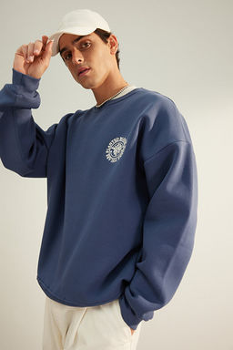 Indigo Oversize/Geni_ Kesim _i_ek Nak__l_ __i Polar/S_cak Tutan Sweatshirt TMNAW24SW00012