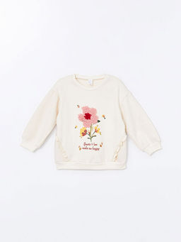 Bisiklet Yaka Uzun Kollu ?i?ekli K?z Bebek Sweatshirt