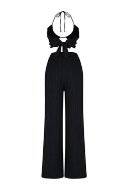 Siyah Dokuma Keten Kar?s?ml? Bluz Pantolon Plaj Tak?m TBESS24AU00030