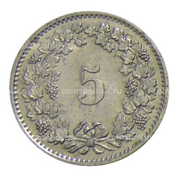 Монета 5 раппенов 1975 года Швейцария