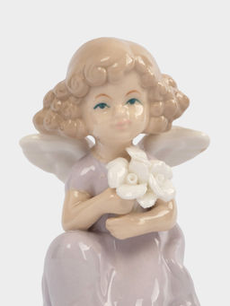 Статуэтка, 10 см, фарфор P, молочно-лиловая, Ангел с букетом, Lady