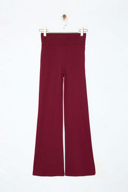 Bordo Wide Leg/Ispanyol Paca Yuksek Bel Interlok Esnek Orme Pantolon TWOAW25PL00006