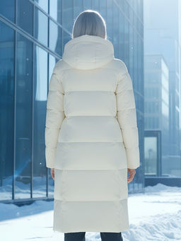 Пальто утепленное стеганное зимнее с капюшоном женское светло-бежевого цвета 9636_1SB - Mtforce фото 22