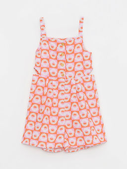 Kare Yaka Desenli Ask?l? Poplin K?z ?ocuk Tulum