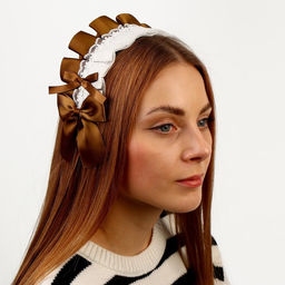Карнавальная повязка Лолита, коричневая с белым кружевом