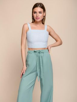 Брюки цвета полыни свободного кроя со сборкой на талии - 1001dress фото 3