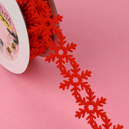 Лента декоративная фигурная Снежинки, 25 мм, 90.5 м, красная