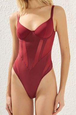 TRENDYOLMILLA Bordo Micro Tul Detayl? C?tc?tl? Orme Body THMAW25BD00006  фото 3