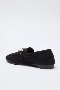 Siyah Suet Aksesuar Detayl? Kad?n Loafer Ayakkab? TAKSS25LA00000