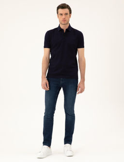 Lacivert Slim Fit Polo Yaka Merserize T-shirt