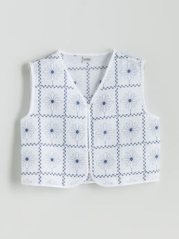 V Yaka ?i?ekli K?z ?ocuk Yelek