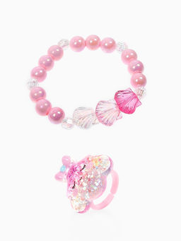 Цена за 2 шт. Набор детский "Выбражулька" 2 пр-та: кольцо б-р, браслет 6 см, ракушки, розовый