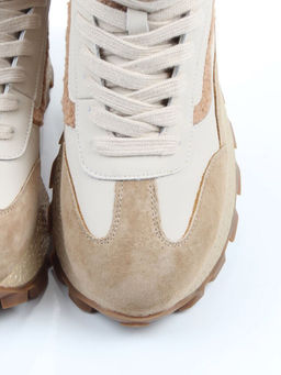 04-WG042-2M BEIGE/WHITE Кроссовки зимние женские (натуральная кожа, натуральная замша, 100% шерсть)