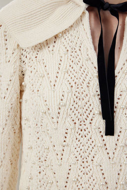 Tas Yumusak Dokulu Kurdele/Fiyonk Ve Inci Detayl? Polo Yaka Triko Kazak TWOAW25KZ00158 - Trendyolmilla фото 4