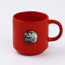 Кружка керамическая новогодняя Зимний лес, 350 мл, красная, с рельефом