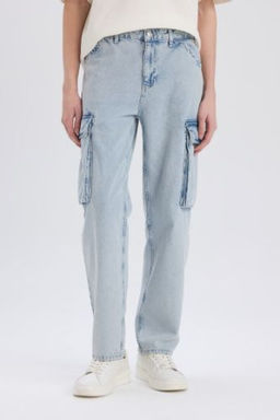 Relax Fit Rahat Kesim Genis Paca Kargo Cepli Pamuklu Jean Pantolon
