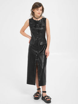 Платье изо льна с напылением под кожу - Marchello marchellini фото 6