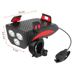 Фонарь передний COMIRON HOLDER ABS, IPX5; 3*T6 LED 400lm 4800mAh USB индикатор заряда POWER BANK сигнал 130Дб крепление смартфона красный /уп 20/80/ - Галеонтрейд фото 14