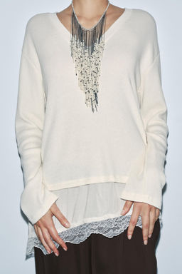 CONTRAST LACE T-SHIRT - Zara фото 4