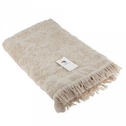 Полотенце махровое "Королевский шик" 90х180см, хлопок 100%, с бахромой, кремовый (Китай)