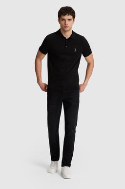 Erkek Regular Fit Siyah Polo Yaka Triko Ti__rt