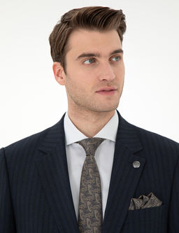 Lacivert Slim Fit _izgili Tak_m Elbise