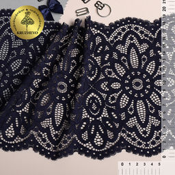Кружево-стрейч KRUZHEVO арт.TBY.L1189 шир.195мм цв.06 т.синий уп.3м